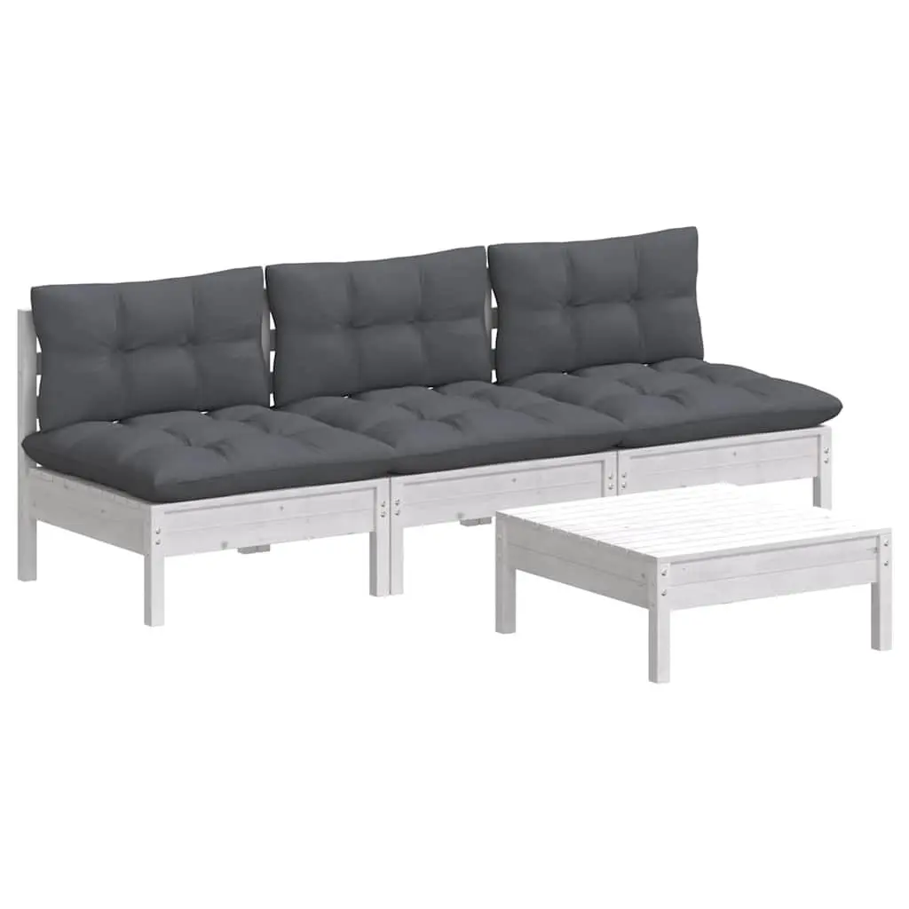Garden Lounge Set 4 Piece Outdoor Patio Furniture White Pinewood with Cushions