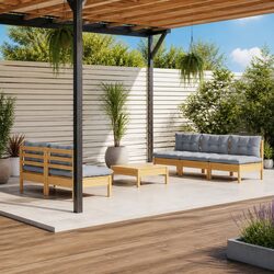 Garden Lounge Set 6 Piece Outdoor Patio Furniture Pinewood Grey Cushions Modular