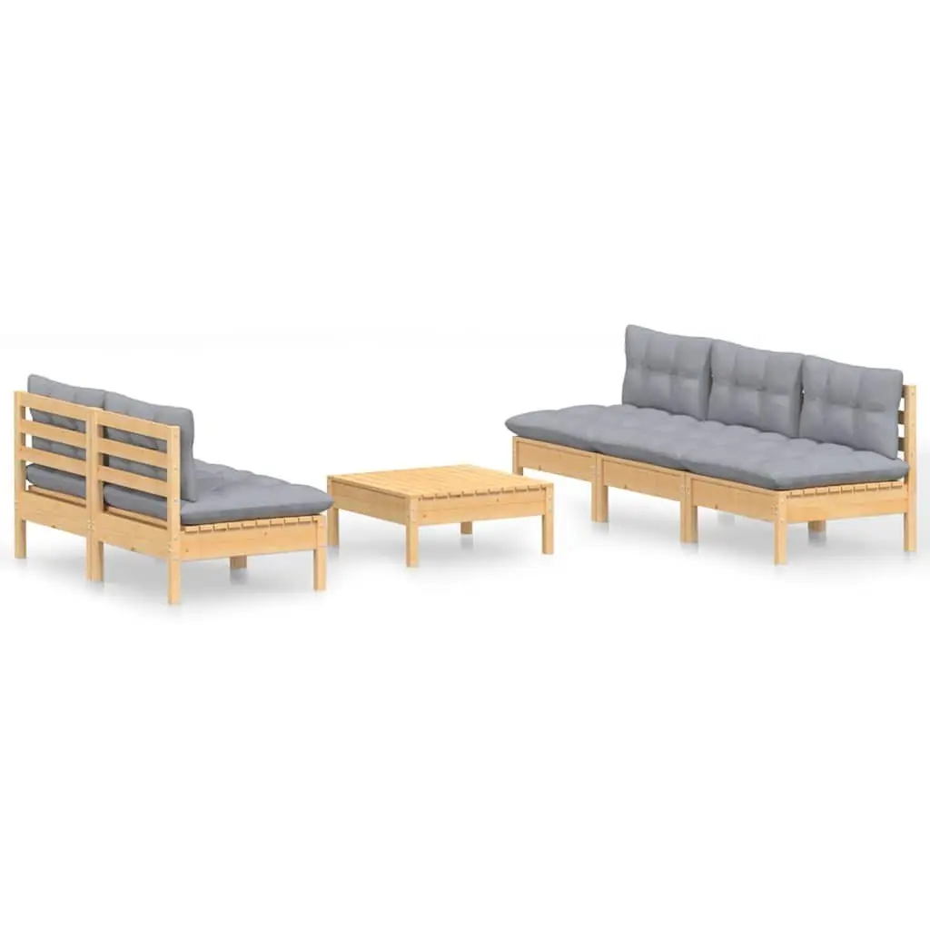 Garden Lounge Set 6 Piece Modular Outdoor Patio Furniture Solid Pinewood Grey Cushions