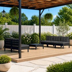 Garden Lounge Set 6 Piece Outdoor Patio Furniture with Cushions Pinewood Black