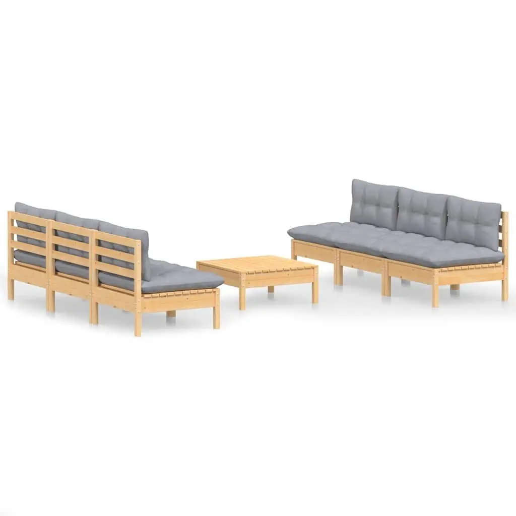 Garden Lounge Set Modular 7 Piece Outdoor Patio Furniture Grey Cushions Pinewood