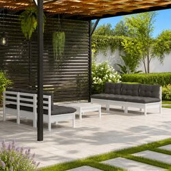 Garden Lounge Set 7 Piece Patio Furniture White Pinewood with Cushions Modular