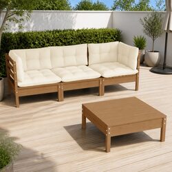 Garden Lounge Set 4 Piece Outdoor Patio Furniture Brown Pinewood with Cushions