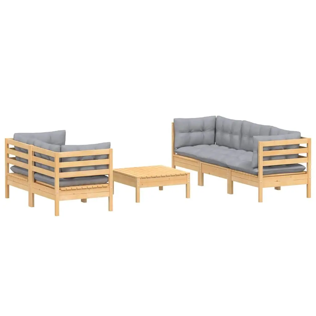 Garden Lounge Set 6 Piece Modular Outdoor Patio Furniture Solid Pinewood Grey Cushions