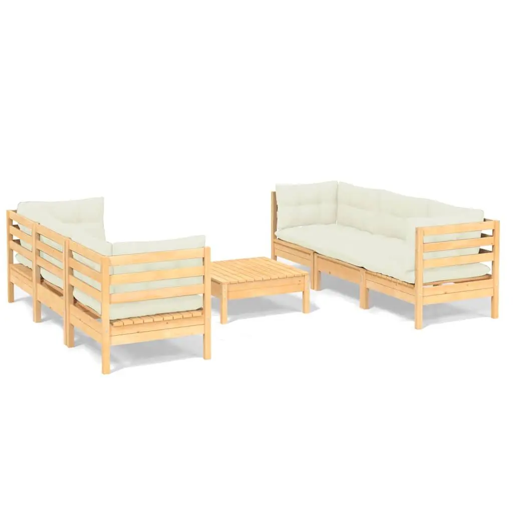 Garden Lounge Set 7 Piece Outdoor Patio Furniture Cream Cushions Pinewood