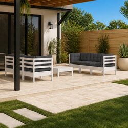 Garden Lounge Set 7 Piece Modular Patio Furniture White Pinewood with Cushions