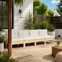 4-Seater Garden Sofa Outdoor Patio Lounge Chair Cream Cushions Modular Design