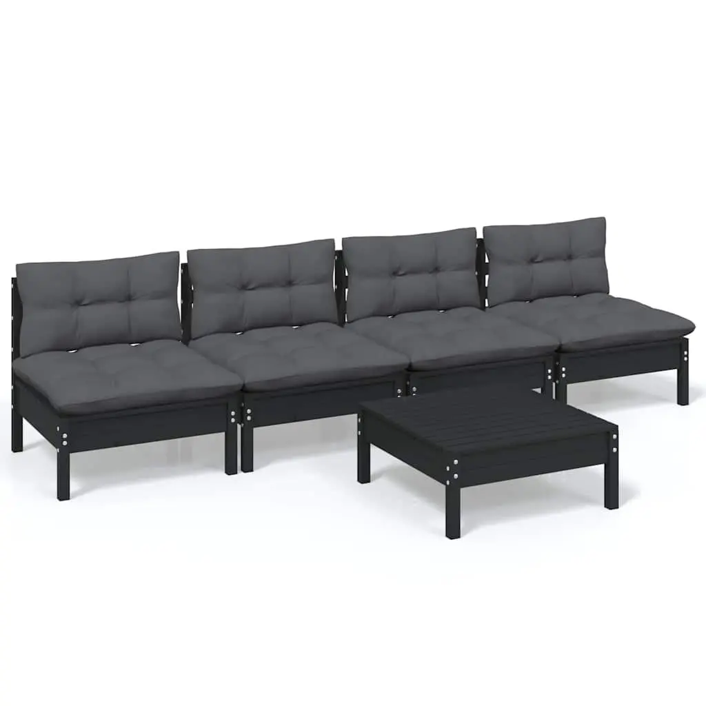5 Piece Garden Lounge Set Pinewood Patio Furniture with Anthracite Cushions