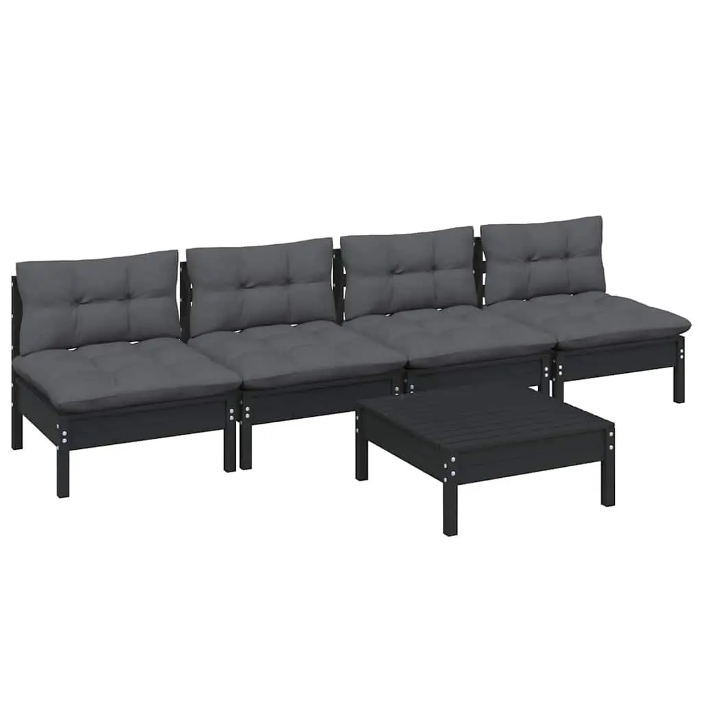 5 Piece Garden Lounge Set Pinewood Patio Furniture with Anthracite Cushions