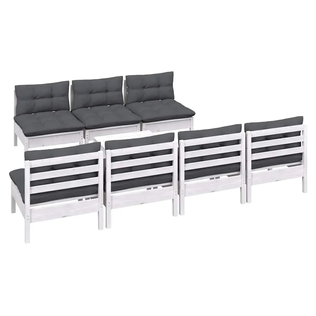 Garden Lounge Set Modular Solid Pinewood 8 Piece Outdoor Patio Furniture White with Anthracite Cushions