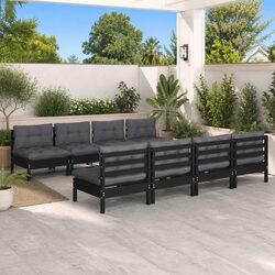 Garden Lounge Set 9 Piece Outdoor Furniture with Cushions Solid Pinewood Black