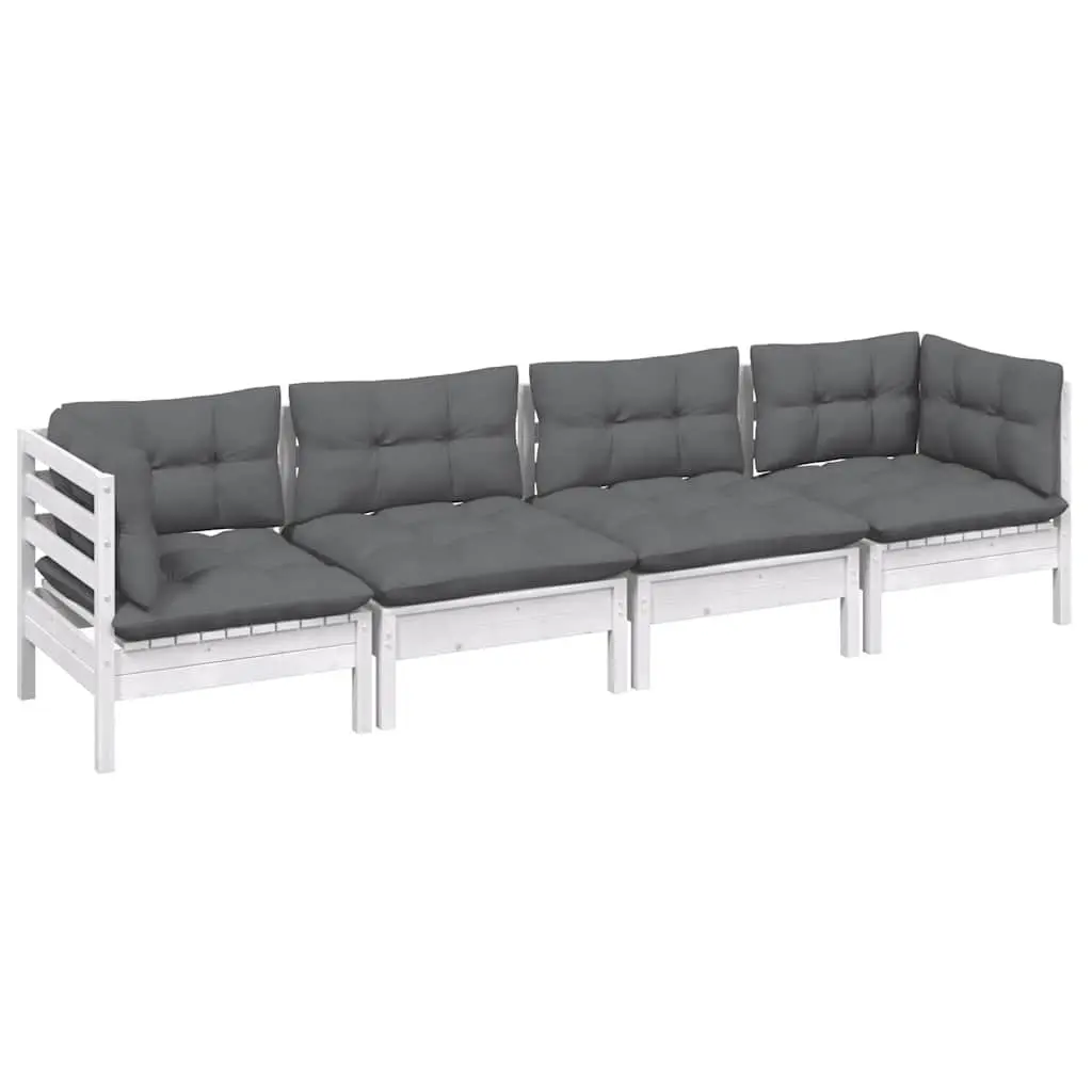 Garden Lounge Set Modular 4 Piece Outdoor Patio Furniture White with Cushions