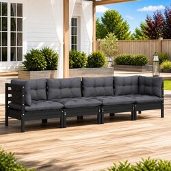Garden Lounge Set 4 Piece Outdoor Patio Furniture with Cushions Solid Wood