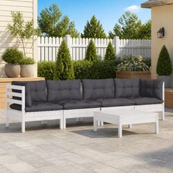 Garden Lounge Set 5 Piece Outdoor Patio Furniture with Cushions White