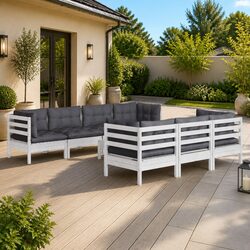 Garden Lounge Set 8 Piece Modular Patio Furniture with Cushions White Outdoor