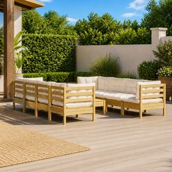 Garden Lounge Set 9 Piece Outdoor Patio Furniture Modular Cream Cushions