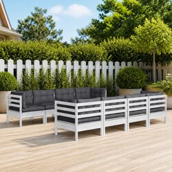 Garden Lounge Set 9 Piece Outdoor Furniture with Cushions Solid Pinewood White