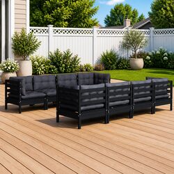 Garden Lounge Set 9 Piece Outdoor Patio Furniture with Cushions Solid Wood