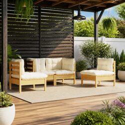 Garden Lounge Set 4 Piece Outdoor Patio Furniture Pinewood with Cream Cushions