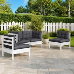 4 Piece Garden Lounge Set with Cushions Solid Pinewood Patio Furniture White