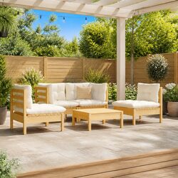 Garden Lounge Set 5 Piece Outdoor Patio Furniture Cream Cushions Modular Seating