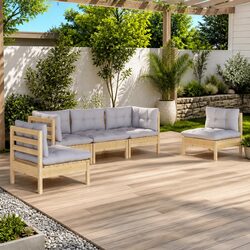 Garden Lounge Set 5 Piece Outdoor Patio Furniture Grey Cushions Modular