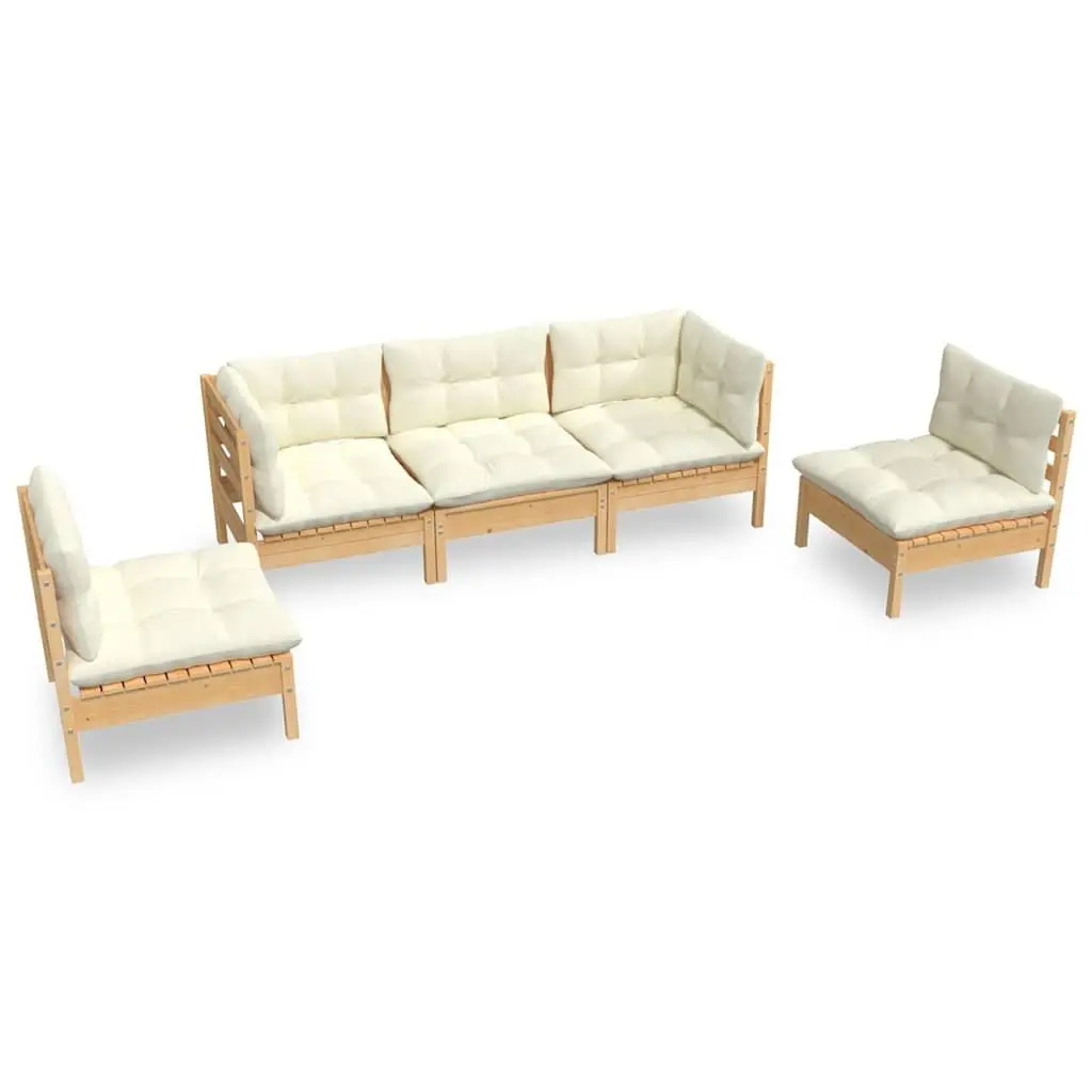 Garden Lounge Set 5 Piece Outdoor Patio Furniture with Cream Cushions Modular