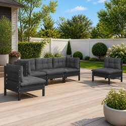 Garden Lounge Set 5 Piece Outdoor Patio Furniture with Cushions Black