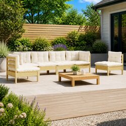 Garden Lounge Set 6 Piece Outdoor Patio Furniture Cream Cushions Modular