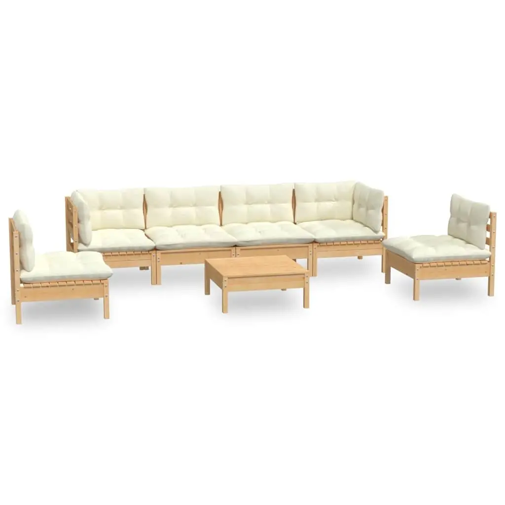 Garden Lounge Set 7 Piece Solid Pinewood with Cream Cushions