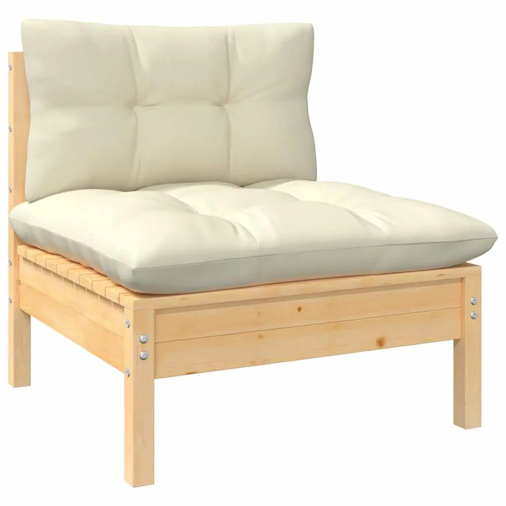 Garden Lounge Set 7 Piece Solid Pinewood with Cream Cushions