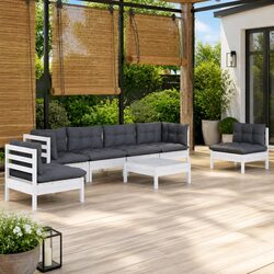7 Piece Garden Lounge Set with Cushions Outdoor Patio Furniture White