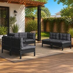 Garden Lounge Set 6 Piece Outdoor Furniture Patio Seating with Cushions Black