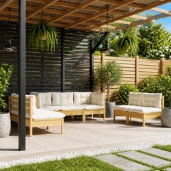 Garden Lounge Set 7 Piece Outdoor Patio Furniture Solid Pinewood Cream Cushions