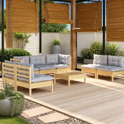 Garden Lounge Set 8 Piece Outdoor Patio Furniture Grey Cushions Modular