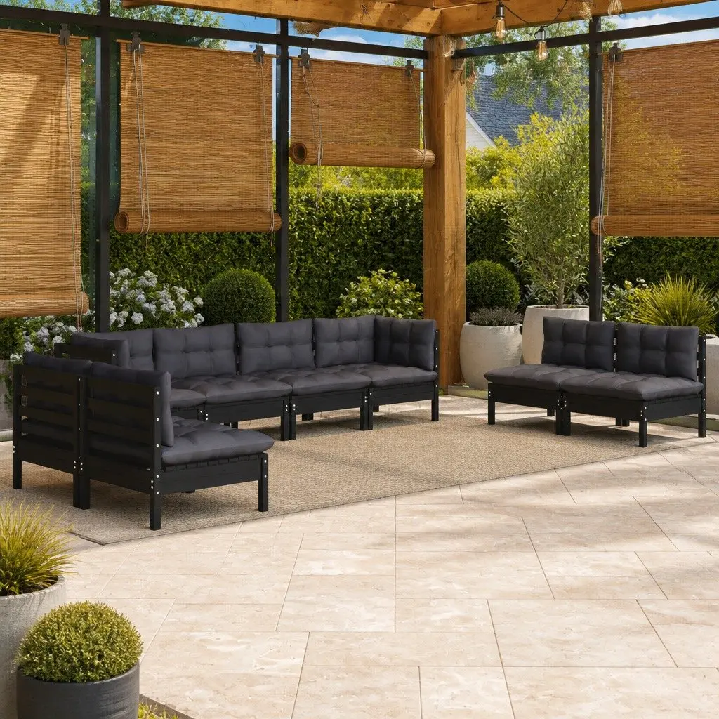 Garden Lounge Set Modular Outdoor Furniture 8 Piece with Cushions Black Pinewood