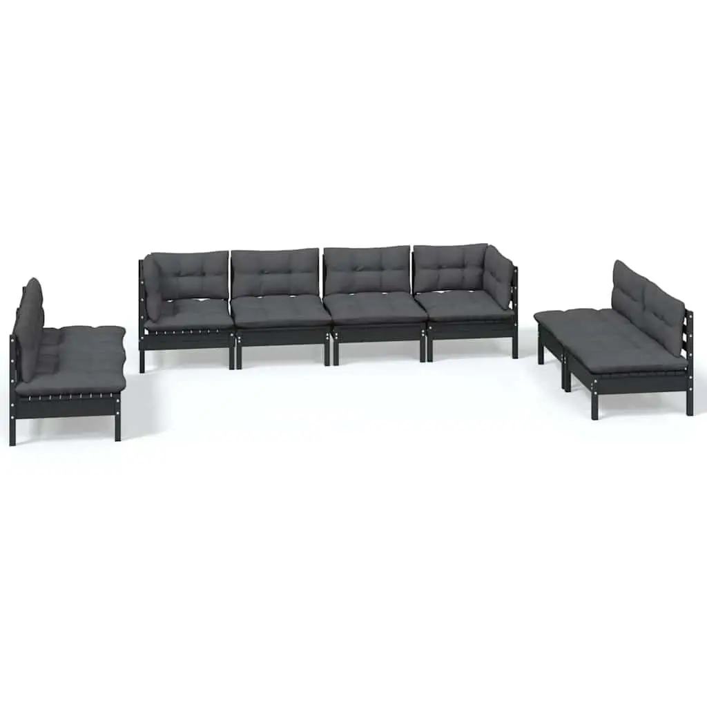 Garden Lounge Set Modular Outdoor Furniture 8 Piece with Cushions Black Pinewood