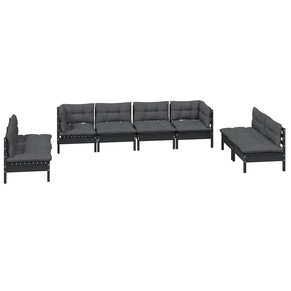 Garden Lounge Set Modular Outdoor Furniture 8 Piece with Cushions Black Pinewood