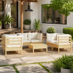 Garden Lounge Set 7 Piece Patio Furniture Modular Solid Pinewood with Cream
