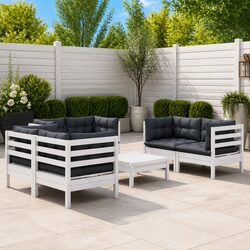 Garden Lounge Set 7 Piece Outdoor Furniture with Cushions Solid Pinewood White
