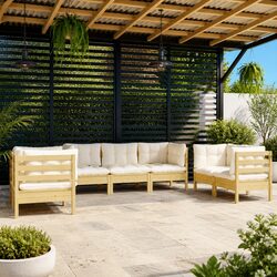 Garden Lounge Set 7 Piece Patio Furniture Solid Pinewood Cream Cushions Modular