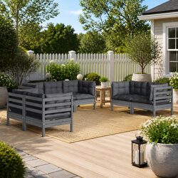 Garden Lounge Set 7 Piece Outdoor Patio Furniture with Cushions Grey Modular