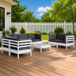 Garden Lounge Set 8 Piece Outdoor Patio Furniture with Cushions Solid Pinewood