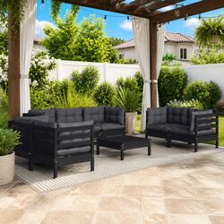 Garden Lounge Set 8 Piece Outdoor Patio Furniture Modular Pinewood with Cushions