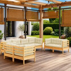 Garden Lounge Set 8 Piece Outdoor Patio Furniture Cream Cushions Solid Wood