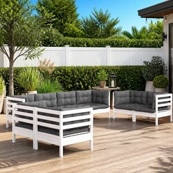 Garden Lounge Set 8 Piece Outdoor Furniture with Cushions Solid Pinewood White