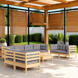 Garden Lounge Set 9 Piece Outdoor Patio Furniture Grey Cushions Modular Sofa
