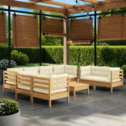 Garden Lounge Set 9 Piece Outdoor Patio Furniture Modular Cream Cushions Solid