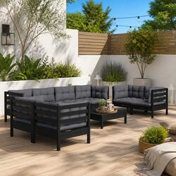 Garden Lounge Set 9 Piece Outdoor Patio Furniture with Cushions Black Modular