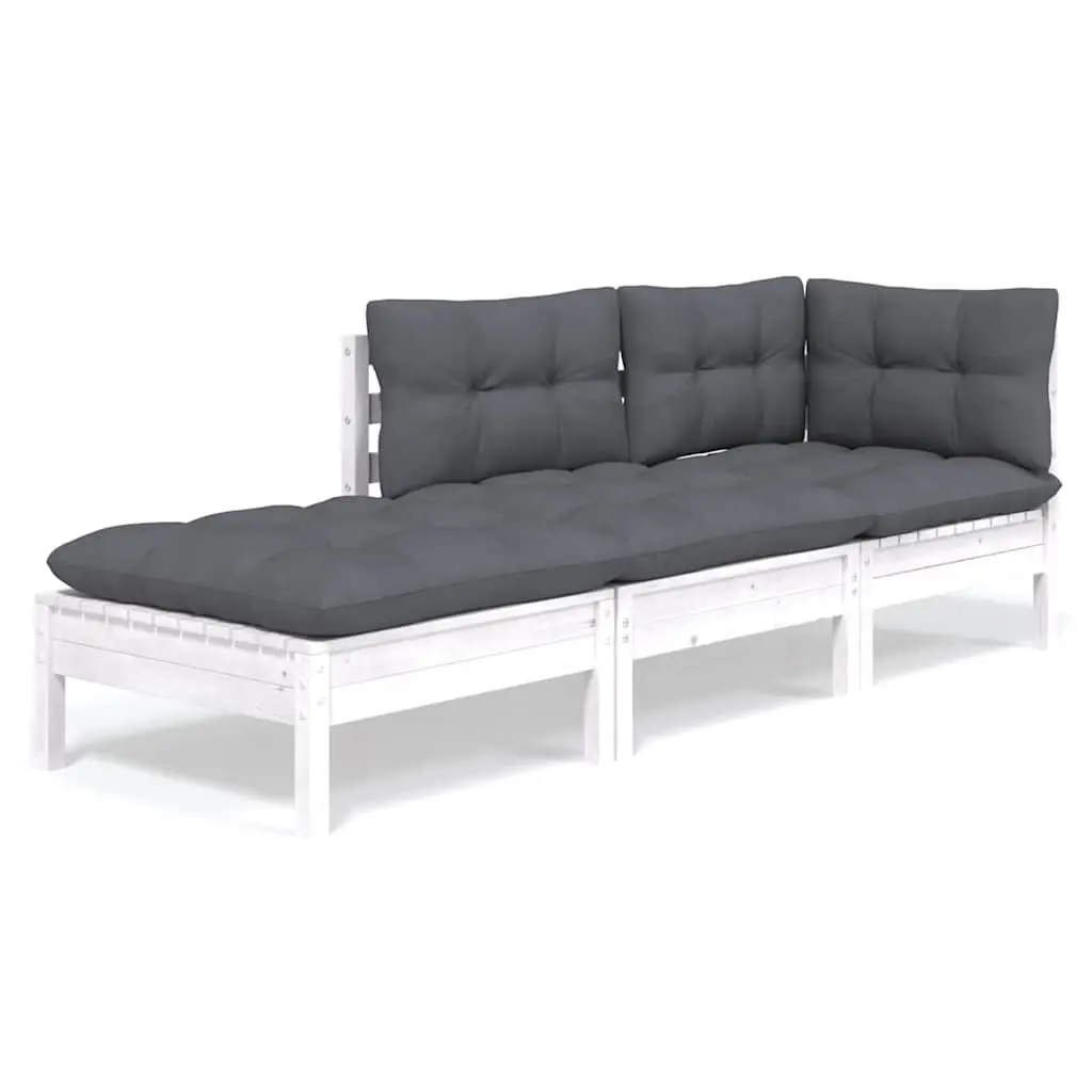 Garden Lounge Set 3 Piece Solid Wood Pine with Cushions White